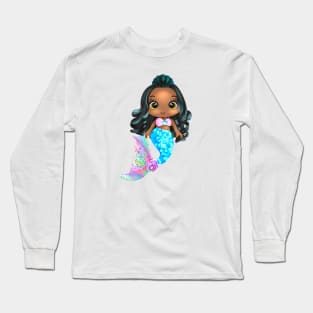 Black Mermaid, Black Girl Mermaid, African American Mermaid Long Sleeve T-Shirt